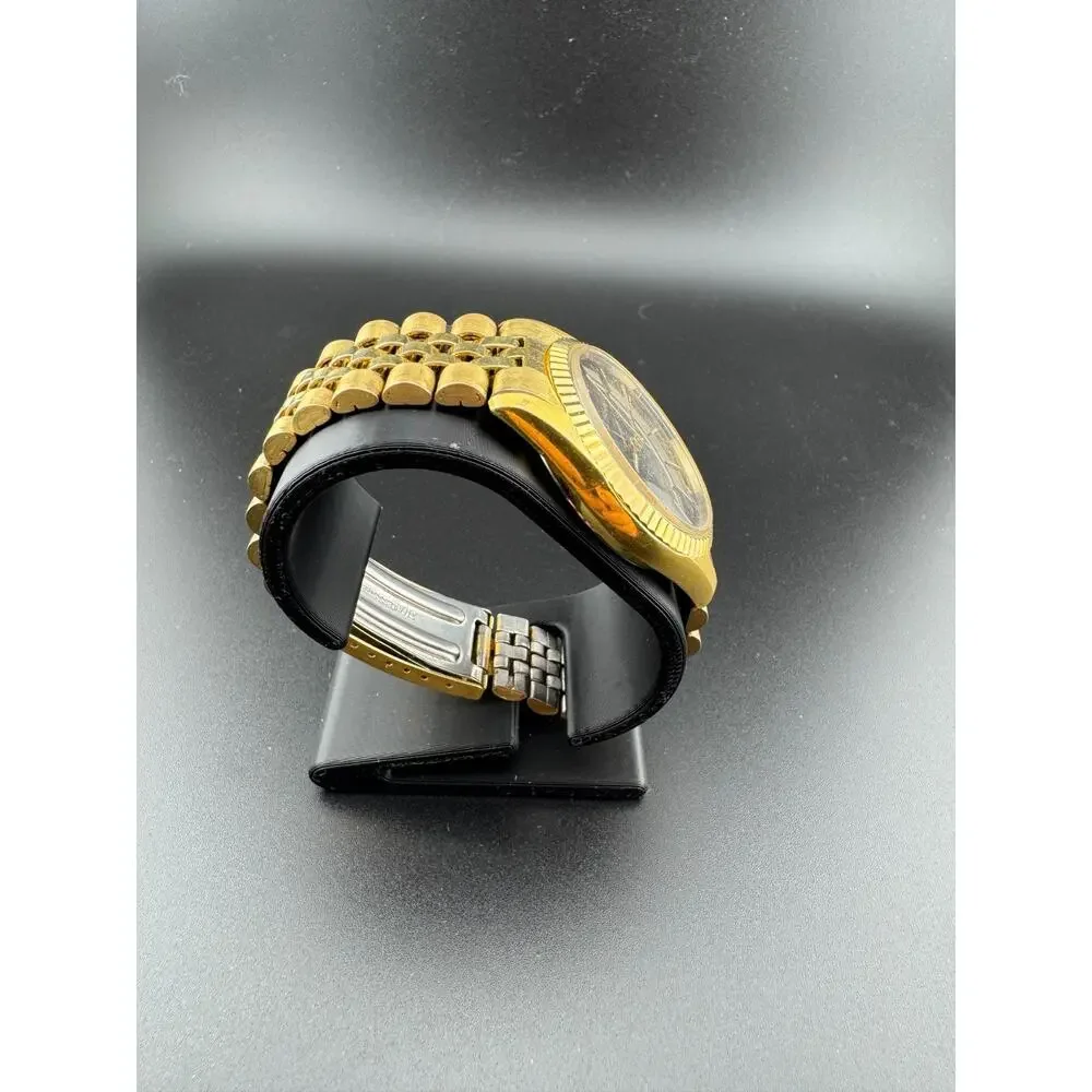 La Cloche Gold Tone Watch Fluted Bezel Diamond Dial